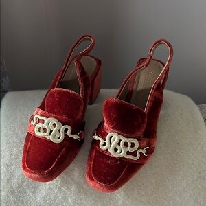 Women’s Red rust Velvet Slingback Loafers with snake design